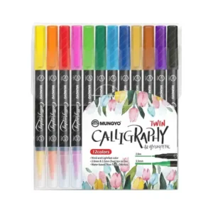 Mungyo Water Based Calligraphy Pen, Twin(Double-Sided) (2mm & 3.5mm), 12 Colors