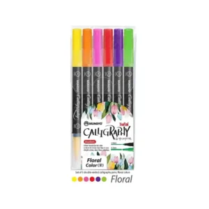 Mungyo Water Based Calligraphy Pen, Twin(Double-Sided) (2mm & 3.5mm), 6 "Floral" Colors